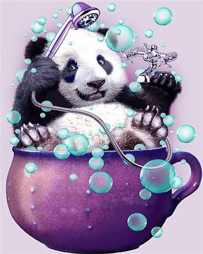 Le panda prend un bain Peinture par numéros