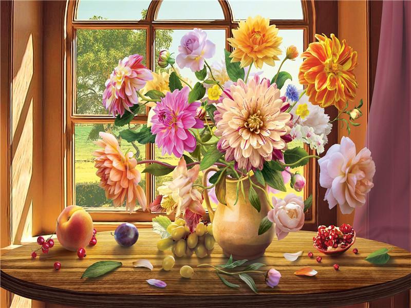 Flowers next to the bed   Paint by Numbers