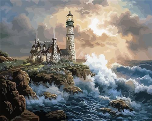 Phare sur la falaise Peinture par numéros