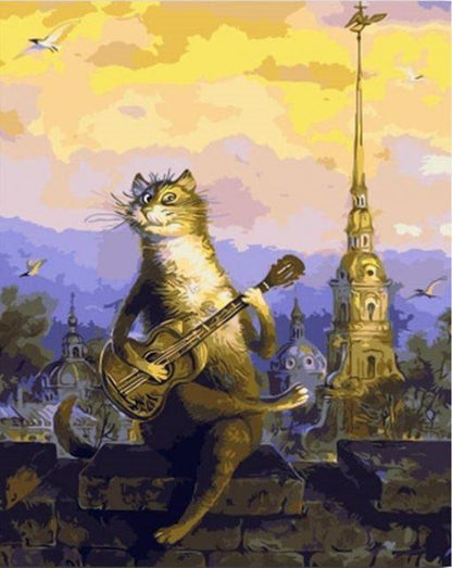 Katze spielt Gitarre   Malen nach Zahlen