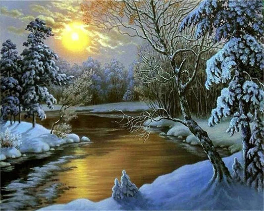 Fleuve dans la neige   Peinture par numéros